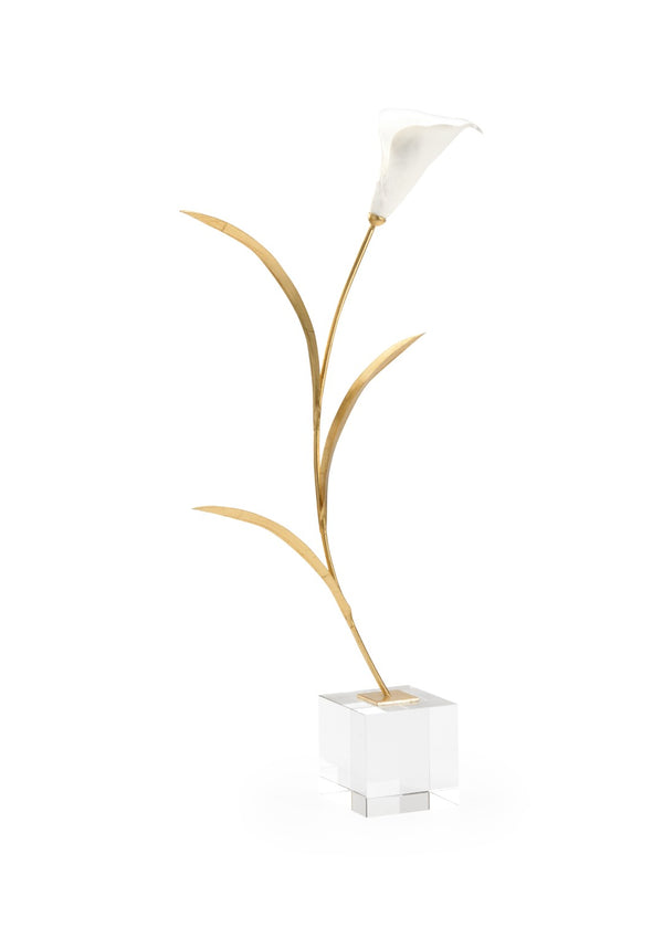 Chelsea House Calla Porcelain Lily Sculpture On Crystal Base By Claire Bell — Gold-Leaf Stem, Elegant Tabletop Accent 385221