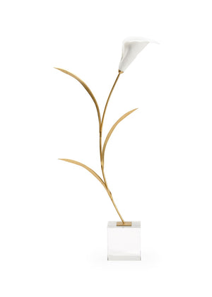 Chelsea House Calla Porcelain Lily Sculpture On Crystal Base By Claire Bell — Gold-Leaf Stem, Elegant Tabletop Accent 385221