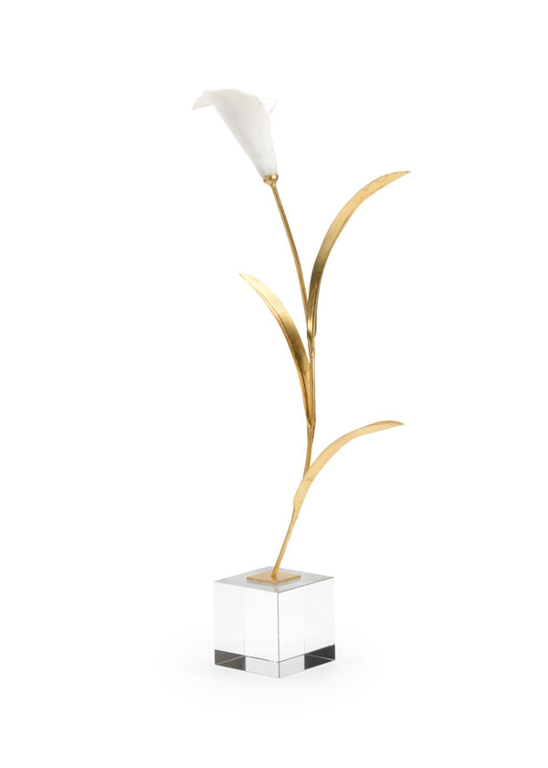 Chelsea House Calla Porcelain Lily Sculpture On Crystal Base By Claire Bell — Gold-Leaf Stem, Elegant Tabletop Accent 385221