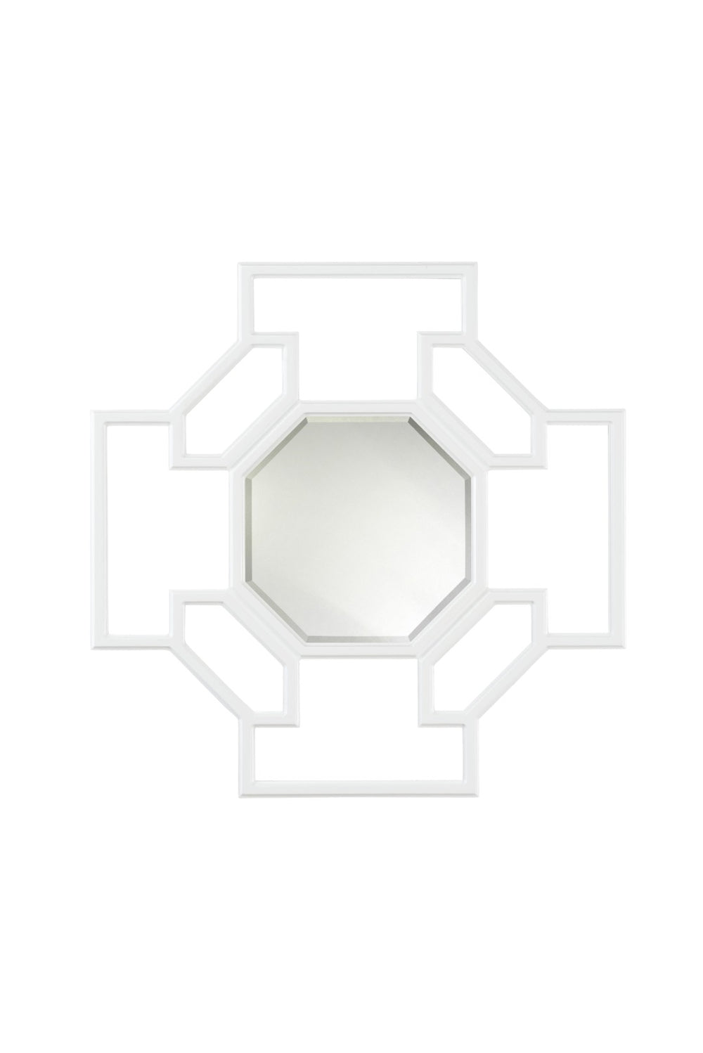 Chelsea House Harleigh Snow‑White Beveled Mirror With Gloss Frame — Coastal Garden Gate Design, Ready To Hang 385224