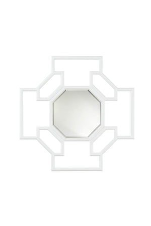 Chelsea House Harleigh Snow‑White Beveled Mirror With Gloss Frame — Coastal Garden Gate Design, Ready To Hang 385224