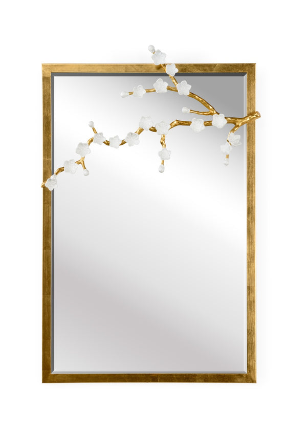 Chelsea House Cherry Blossom Mirror By Jamie Merida — 38.5"X24.5" Beveled Antique Gold Frame With White Blossoms 385225