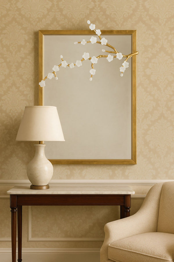 Chelsea House Cherry Blossom Mirror By Jamie Merida — 38.5"X24.5" Beveled Antique Gold Frame With White Blossoms 385225