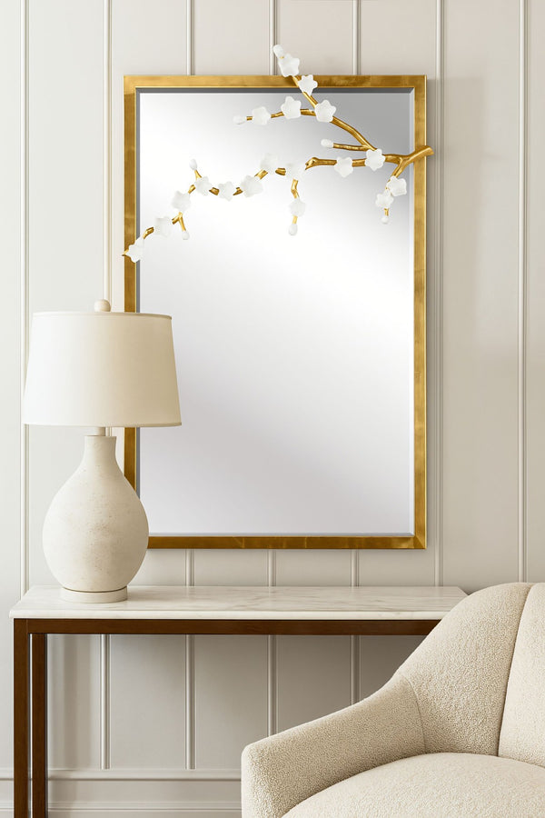 Chelsea House Cherry Blossom Mirror By Jamie Merida — 38.5"X24.5" Beveled Antique Gold Frame With White Blossoms 385225