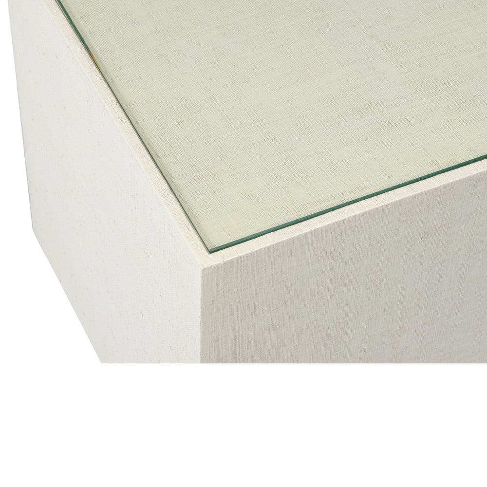 Chelsea House Captiva Linen Bunching Table By Jamie Merida - Compact 20" Modern End/Cocktail Table, White Beveled Glass 385229