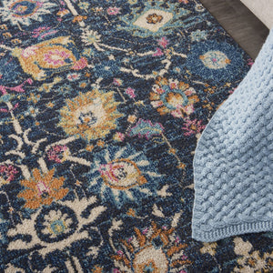 HomeRoots 5' Vibrant Navy Blue Floral Area Rug with Yellow and Pink Accents for Stylish Home Décor Appeal 5? x 7? 385229