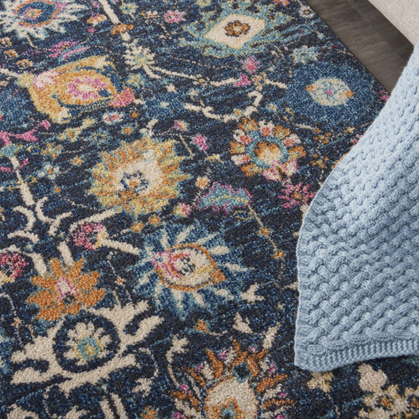 HomeRoots 5' Vibrant Navy Blue Floral Area Rug with Yellow and Pink Accents for Stylish Home Décor Appeal 5? x 7? 385229