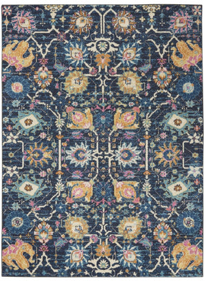 HomeRoots 5' Vibrant Navy Blue Floral Area Rug with Yellow and Pink Accents for Stylish Home Décor Appeal 5? x 7? 385229
