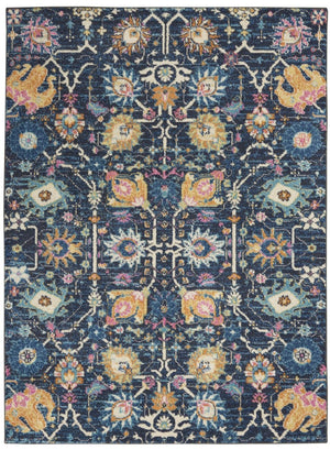 HomeRoots 5' Vibrant Navy Blue Floral Area Rug with Yellow and Pink Accents for Stylish Home Décor Appeal 5? x 7? 385229