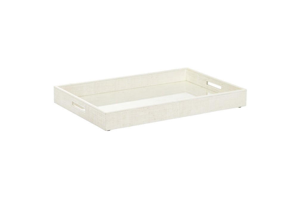 Chelsea House Kiawah White Raffia Tray With Wood Trim — Lightweight Hand-Finished Serving Tray For Coastal Style 385232