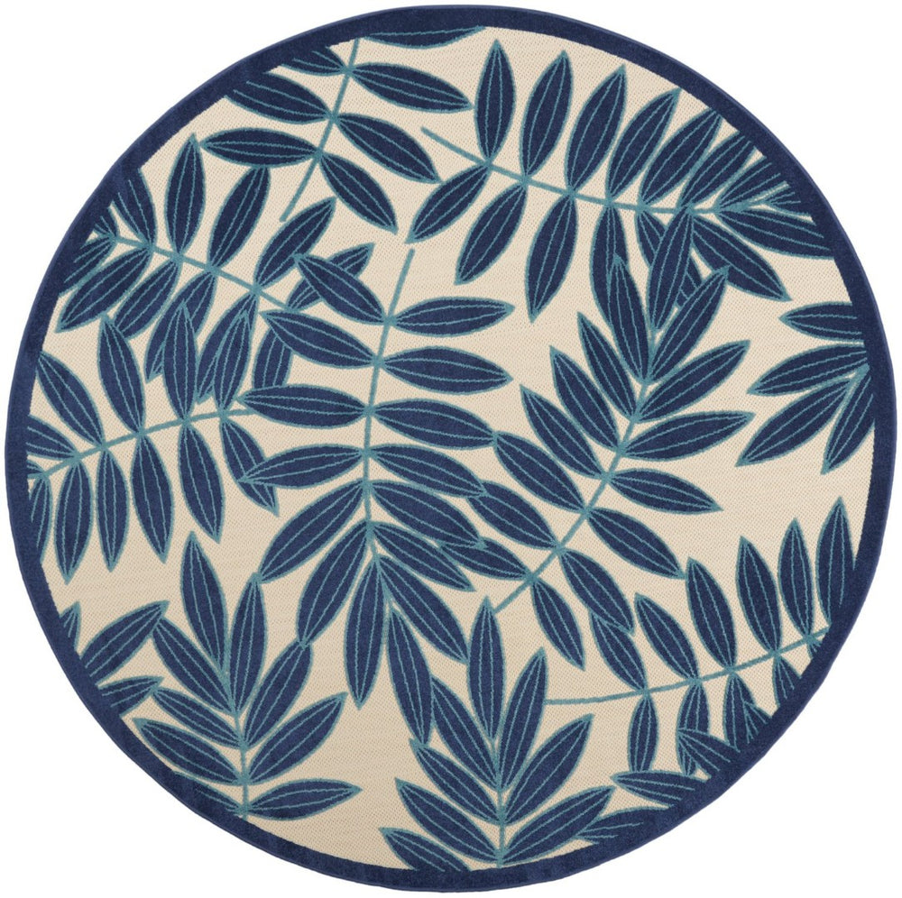 HomeRoots 5' Blue and Ivory Floral Area Rug - Elegant Indoor Outdoor Decor for Patios, Porches, and More 8' Round 385235