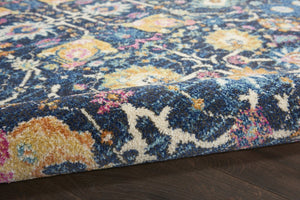 HomeRoots 5' Vibrant Navy Blue Floral Area Rug with Yellow and Pink Accents for Stylish Home Décor Appeal 5' Round Round 385237