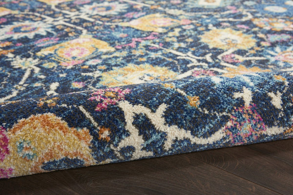 HomeRoots 5' Vibrant Navy Blue Floral Area Rug with Yellow and Pink Accents for Stylish Home Décor Appeal 5' Round Round 385237