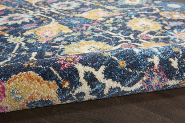 HomeRoots 5' Vibrant Navy Blue Floral Area Rug with Yellow and Pink Accents for Stylish Home Décor Appeal 7' X 10' Rectangle 385238