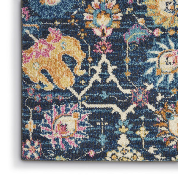 HomeRoots 5' Vibrant Navy Blue Floral Area Rug with Yellow and Pink Accents for Stylish Home Décor Appeal 7' X 10' Rectangle 385238