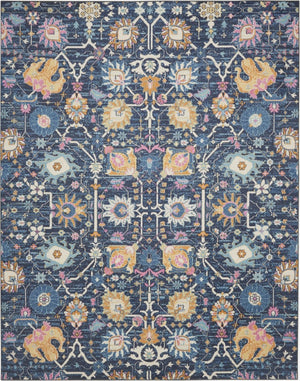 HomeRoots 5' Vibrant Navy Blue Floral Area Rug with Yellow and Pink Accents for Stylish Home Décor Appeal 8' X 10' Rectangle 385239