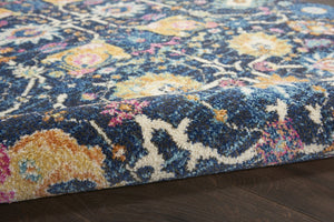 HomeRoots 5' Vibrant Navy Blue Floral Area Rug with Yellow and Pink Accents for Stylish Home Décor Appeal 8' X 10' Rectangle 385239