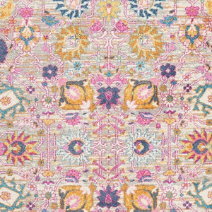 HomeRoots 7' Silver Gray and Pink Floral Distressed Area Rug - Timeless Elegance for Modern Living Spaces 7' X 10' 385242
