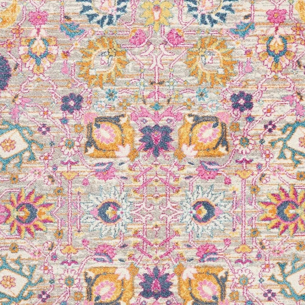 HomeRoots 7' Silver Gray and Pink Floral Distressed Area Rug - Timeless Elegance for Modern Living Spaces 7' X 10' 385242