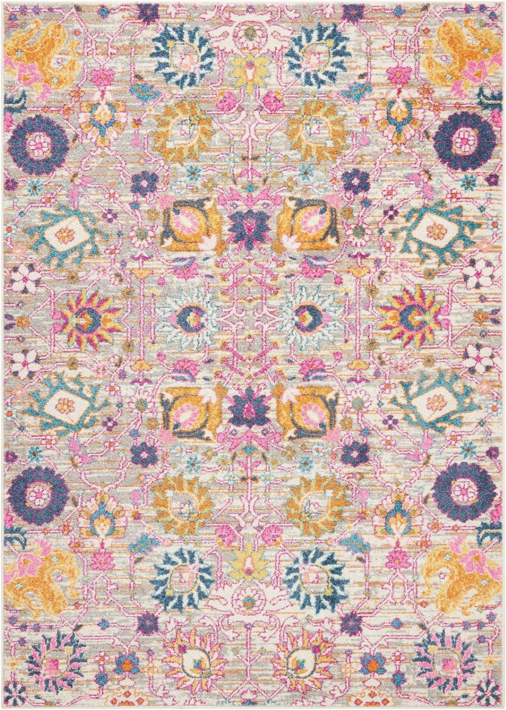 HomeRoots 7' Silver Gray and Pink Floral Distressed Area Rug - Timeless Elegance for Modern Living Spaces 7' X 10' 385242