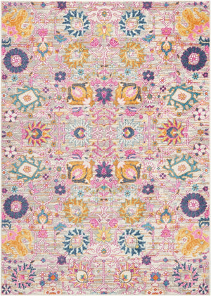 HomeRoots 7' Silver Gray and Pink Floral Distressed Area Rug - Timeless Elegance for Modern Living Spaces 7' X 10' 385242
