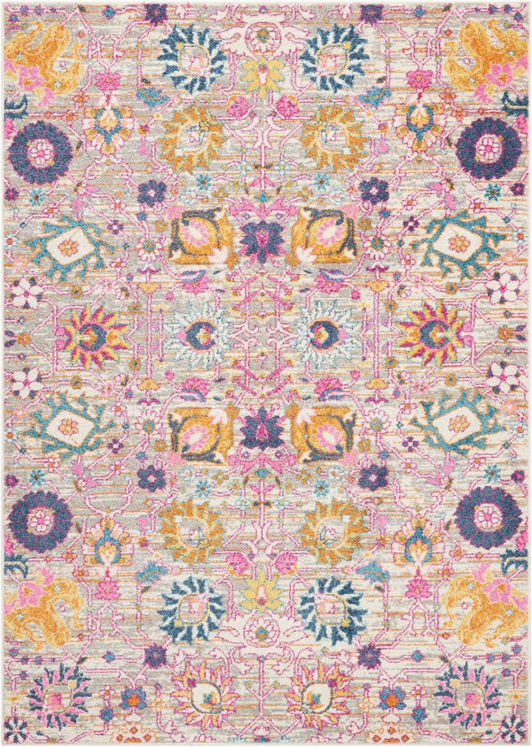 HomeRoots 7' Silver Gray and Pink Floral Distressed Area Rug - Timeless Elegance for Modern Living Spaces 7' X 10' 385242