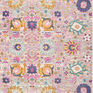 HomeRoots 7' Silver Gray and Pink Floral Distressed Area Rug - Timeless Elegance for Modern Living Spaces 7' X 10' 385242