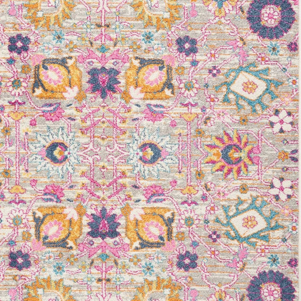 HomeRoots 7' Silver Gray and Pink Floral Distressed Area Rug - Timeless Elegance for Modern Living Spaces 7' X 10' 385242