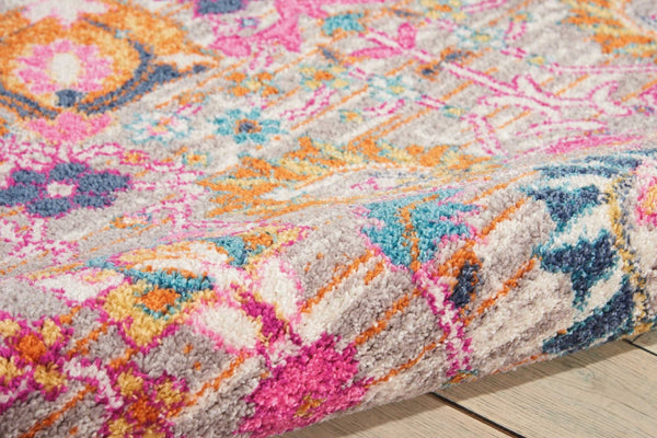 HomeRoots 7' Silver Gray and Pink Floral Distressed Area Rug - Timeless Elegance for Modern Living Spaces 7' X 10' 385242