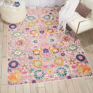 HomeRoots 7' Silver Gray and Pink Floral Distressed Area Rug - Timeless Elegance for Modern Living Spaces 7' X 10' 385242