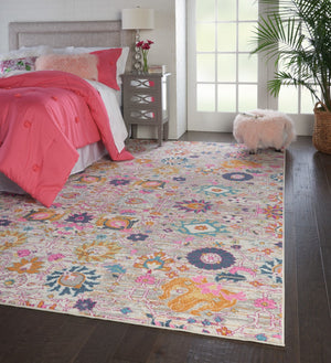 HomeRoots 7' Silver Gray and Pink Floral Distressed Area Rug - Timeless Elegance for Modern Living Spaces 7' X 10' 385242