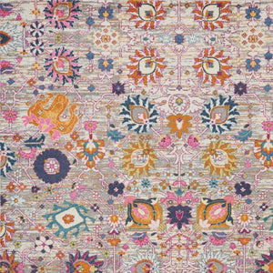 HomeRoots 7' Silver Gray and Pink Floral Distressed Area Rug - Timeless Elegance for Modern Living Spaces 8' X 10' 385243