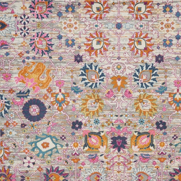 HomeRoots 7' Silver Gray and Pink Floral Distressed Area Rug - Timeless Elegance for Modern Living Spaces 8' X 10' 385243
