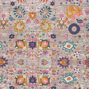 HomeRoots 7' Silver Gray and Pink Floral Distressed Area Rug - Timeless Elegance for Modern Living Spaces 8' X 10' 385243
