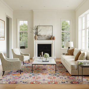 HomeRoots 7' Silver Gray and Pink Floral Distressed Area Rug - Timeless Elegance for Modern Living Spaces 8' X 10' 385243