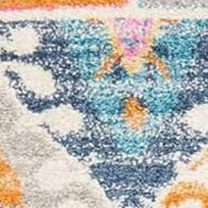 HomeRoots 5' Transitional Gray-Blue and Orange Ogee Distressed Area Rug for Living Room and Bedroom Décor 5? x 7? 385247