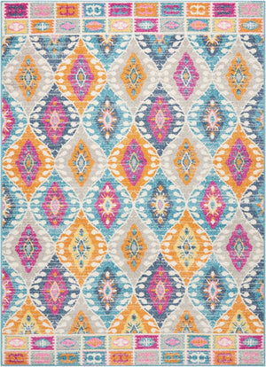 HomeRoots 5' Transitional Gray-Blue and Orange Ogee Distressed Area Rug for Living Room and Bedroom Décor 5? x 7? 385247