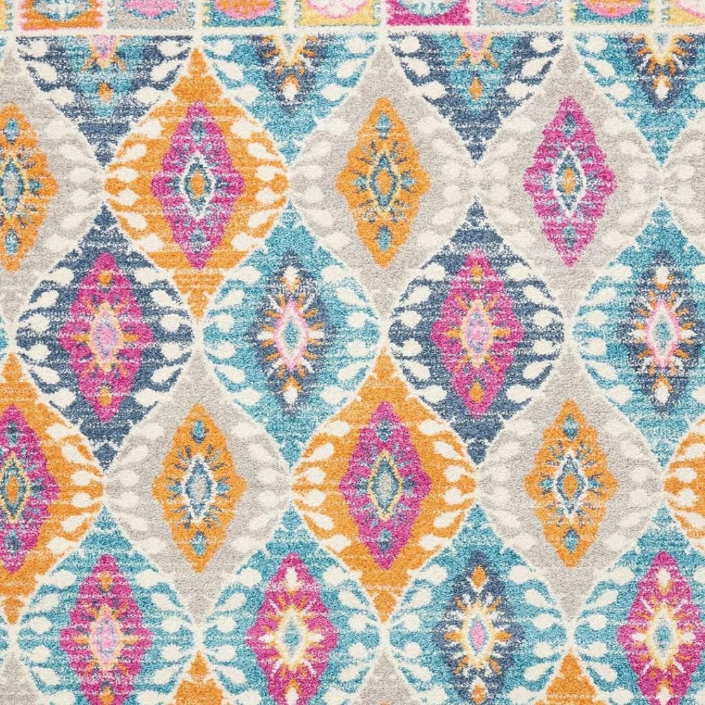 HomeRoots 5' Transitional Gray-Blue and Orange Ogee Distressed Area Rug for Living Room and Bedroom Décor 5? x 7? 385247