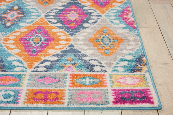HomeRoots 5' Transitional Gray-Blue and Orange Ogee Distressed Area Rug for Living Room and Bedroom Décor 5? x 7? 385247