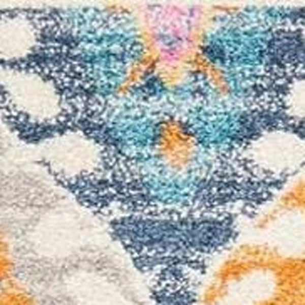 HomeRoots 5' Transitional Gray-Blue and Orange Ogee Distressed Area Rug for Living Room and Bedroom Décor 5? x 7? 385247