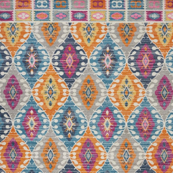 HomeRoots 5' Transitional Gray-Blue and Orange Ogee Distressed Area Rug for Living Room and Bedroom Décor 8? x 10? 385249