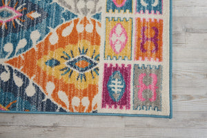 HomeRoots 5' Transitional Gray-Blue and Orange Ogee Distressed Area Rug for Living Room and Bedroom Décor 8? x 10? 385249
