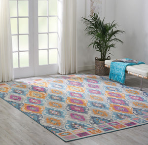 HomeRoots 5' Transitional Gray-Blue and Orange Ogee Distressed Area Rug for Living Room and Bedroom Décor 8? x 10? 385249