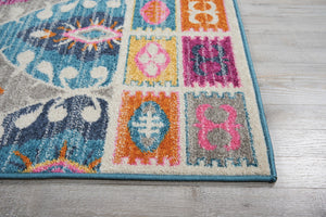 HomeRoots 5' Transitional Gray-Blue and Orange Ogee Distressed Area Rug for Living Room and Bedroom Décor 8? x 10? 385249