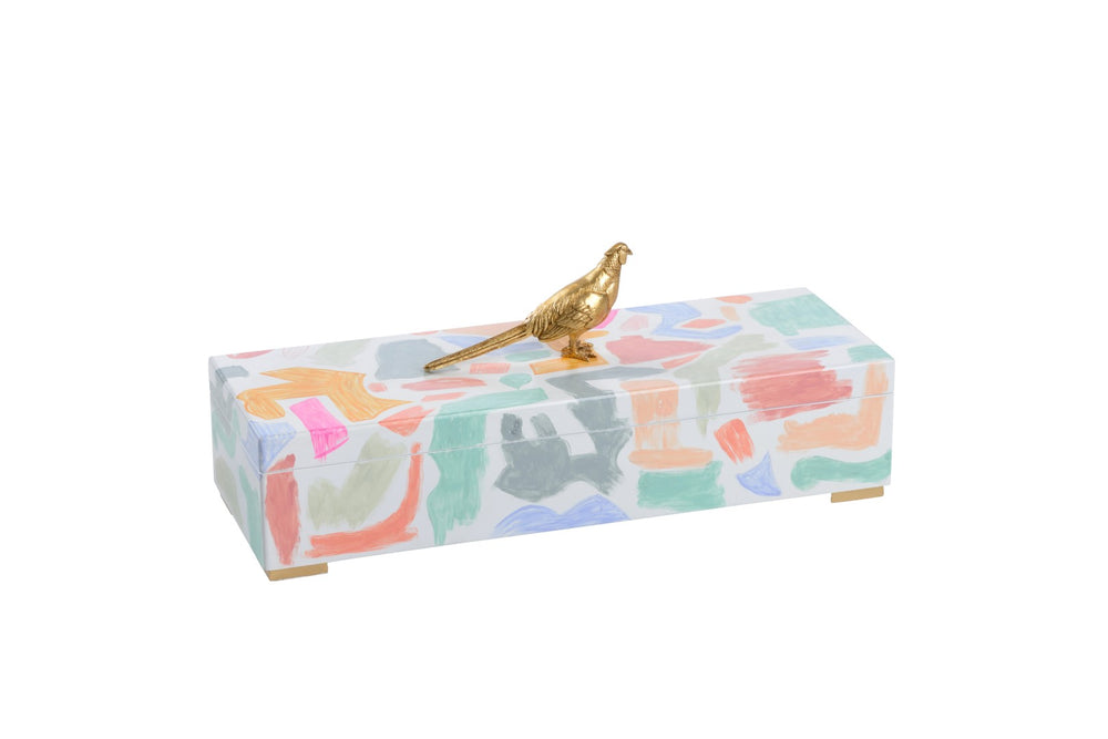 Chelsea House Pheasant Hand-Painted Decorative Storage Box With Antique Gold Accents, Sculptural Topper, 22" 385251
