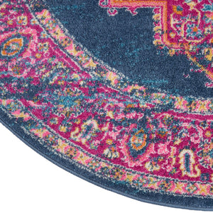 HomeRoots 5' Elegant Ivory and Blue Round Indoor-Outdoor Area Rug with Timeless Floral Design and Durability 5? 385254