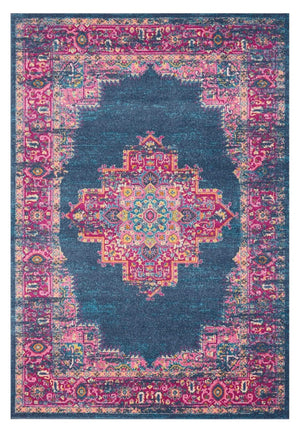 HomeRoots 5' Elegant Ivory and Blue Round Indoor-Outdoor Area Rug with Timeless Floral Design and Durability 7?x10? 385255