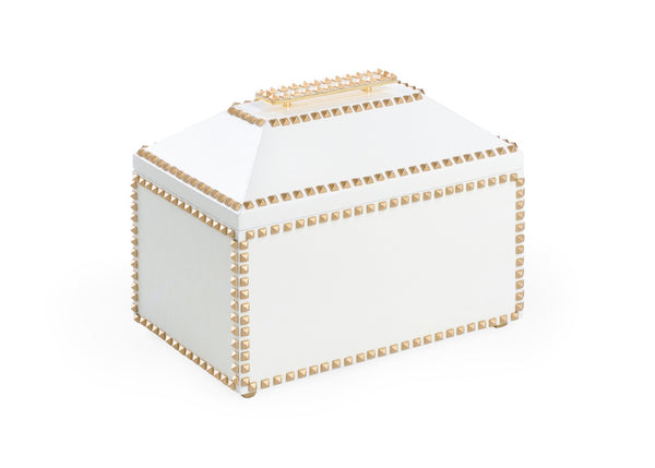 Chelsea House Chic White Studded Storage Box By Shayla Copas — Faux Leather, Gold Accents, Handle, Textured Decor 385257