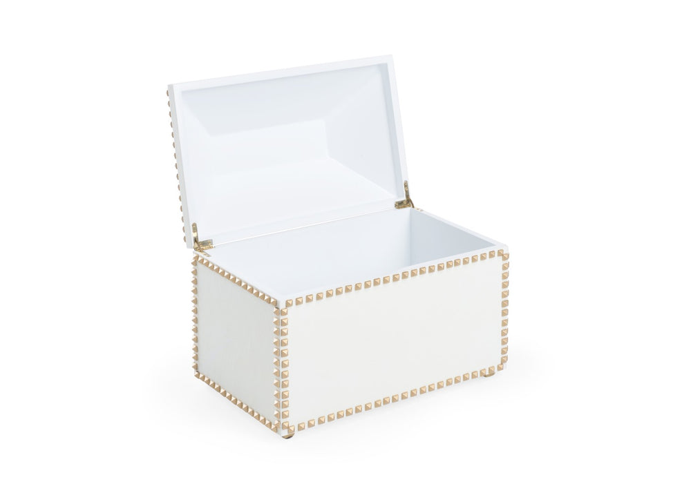 Chelsea House Chic White Studded Storage Box By Shayla Copas — Faux Leather, Gold Accents, Handle, Textured Decor 385257