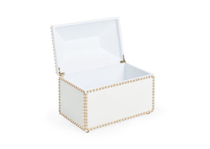 Chelsea House Chic White Studded Storage Box By Shayla Copas — Faux Leather, Gold Accents, Handle, Textured Decor 385257